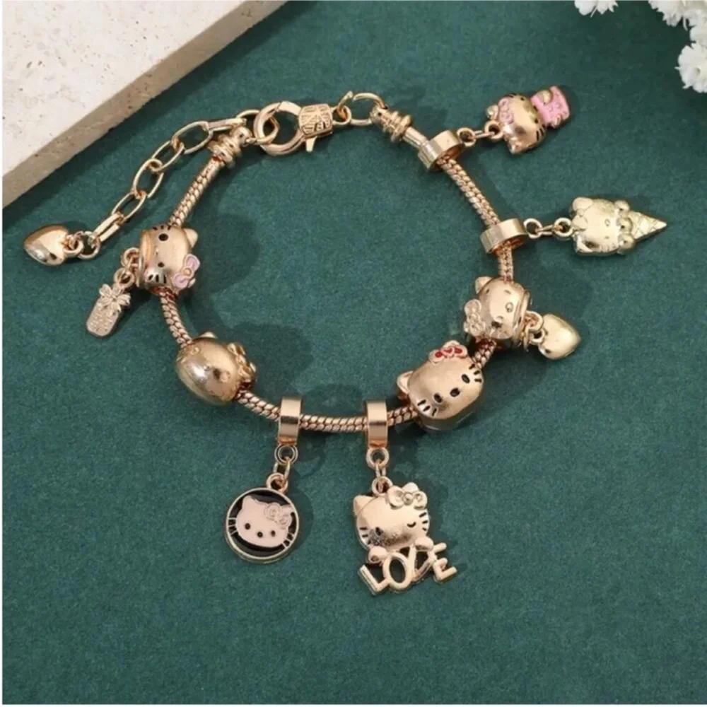 Sanrio Hello Kitty Charms Beaded Bracelet Japanese Anime Kitty Charm Bracelet